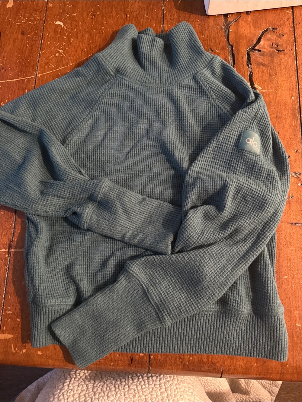 ALO Yoga Women's Teal Waffle Knit Turtleneck Sweater
